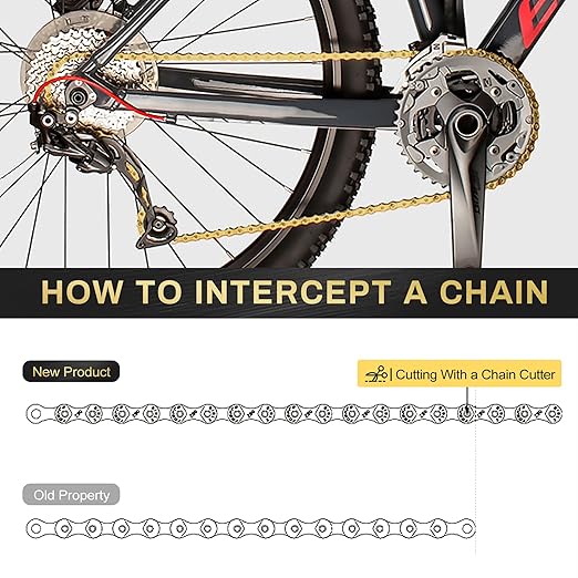 Bike Chain, 6 7 8 Speed Bike Chain 1/2" x 3/32" 116 Links Bicycle Chain for Road Mountain Folding Racing Cycling Bikes (Gold)