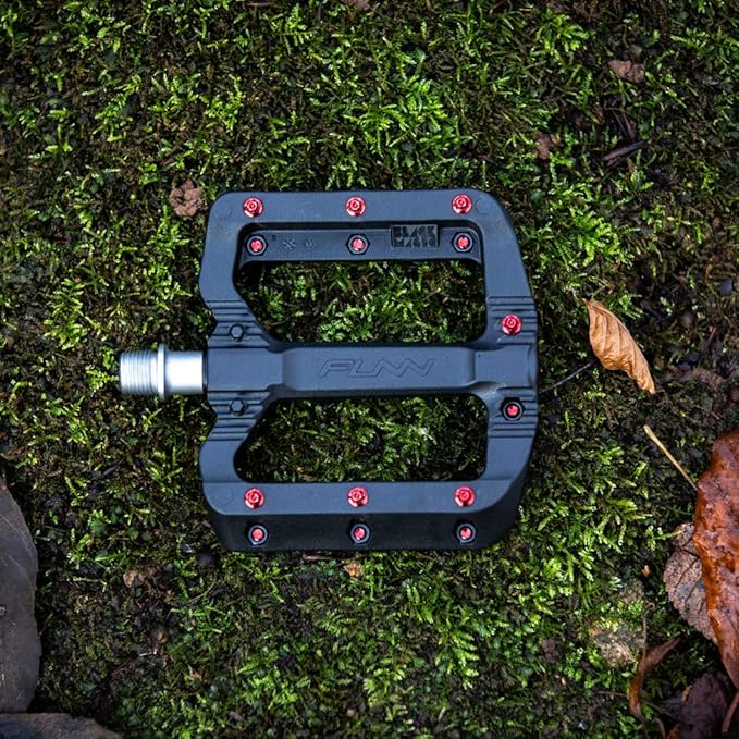 Funn Black Magic Plastic Flat Mountain Bike Pedal Set - Lightweight Wide Platform Bicycle Pedals for Stability, 9/16-inch CrMo Axle Bike Pedals for MTB/BMX/Urban/Gravel Riding