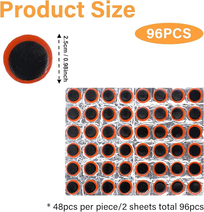 Giantree 96Pcs Rubber Bike Tire Patches, Rubber Patch Outdoor Cycling Bicycle Tire Tool, Bicycle Inner Tube Puncture Patch for Motorcycle BMX Cycling MTB Road Mountain Bicycle A3 (Without Glue)