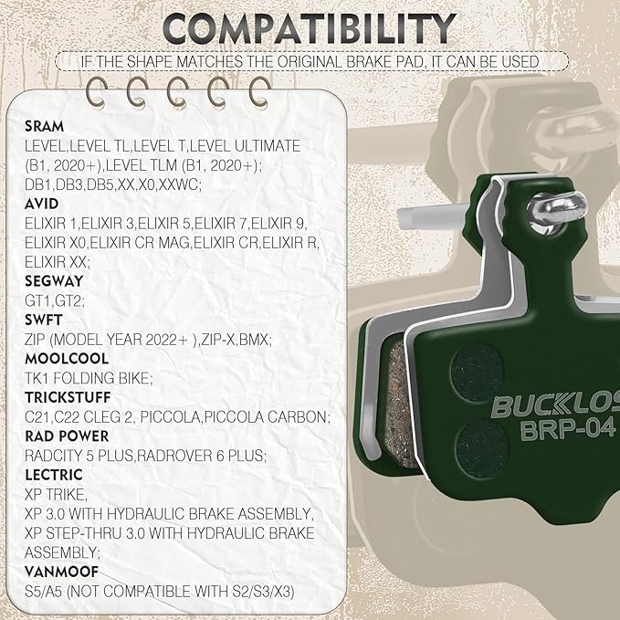 BUCKLOS Bike Disc Brake Pads-Bicycle Disk Brake Pads for Sram Avid Elixir E1 E3 E5 E7 E9 ER ER CR Mag Level TL T Sram XX X0 X7 X9 XXWC DB1 DB3 DB5 for Mountain Bike/Ebike/Road Bike/Scooter