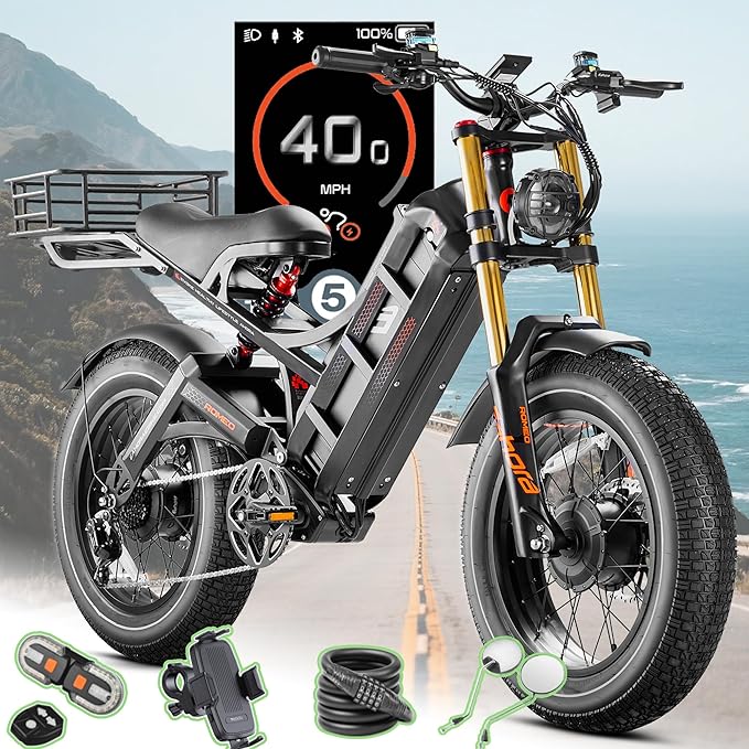 eAhora Romeo Pro 3/2 [2026] 46-50 Mph Electric Bike for Adults, Peak 5600W Dual Motor Ebike, 60V/52V 80Ah/70Ah 250 Miles Long Range E Bike, 26”*4.0 Fat Tire Air Full Suspension Off-Road E-Bike