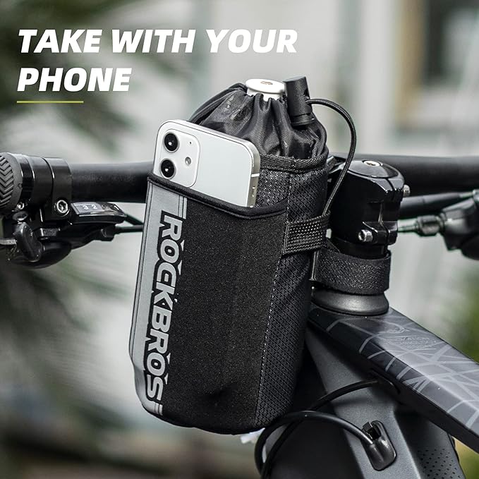 ROCKBROS Bike Water Bottle Holder Bag Bike Bag Handlebar Stem Bag Bicycle Cup Drink Holder Insulated Stem Bag Food Snack Bike Accessories Storage Pouch Bag for Mountain Road Bike