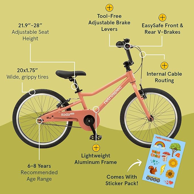 Retrospec Koda Plus Kids Bike for Boys & Girls Ages 6-8 Years - 20" Children's Bicycle, Adjustable Seat & Handlebars