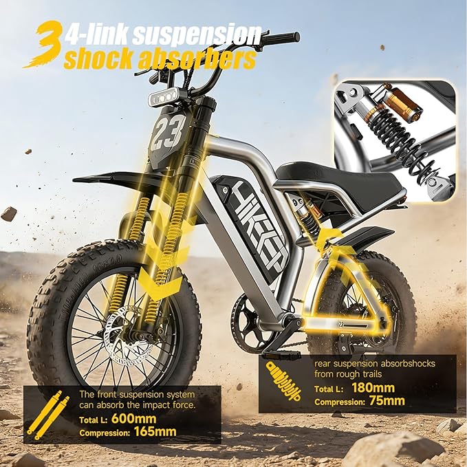 Electric Dirt Bike for Adults - Peak 1500W/3000W Electric Bikes, 48V/52V 15.6Ah/25Ah/40Ah, 50-100 Mile Range(PAS Mode), 16/20 Inch All-Terrain Fat Tire Motorcycle