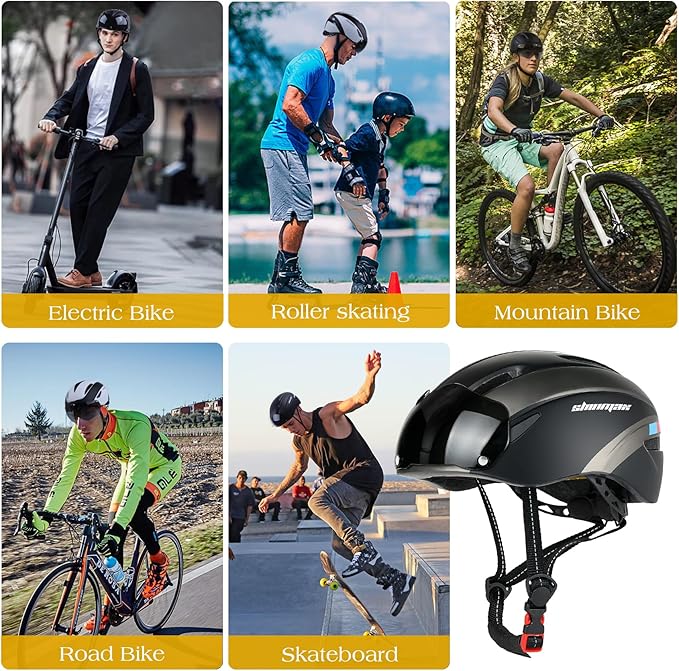 Shinmax Bike Helmet for Men Women, Bicycle Helmet with Detachable Magnetic Goggles Adjustable for Adult Road Biking Mountain Cycling Helmet