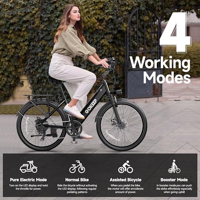 EP26A Step Through Electric Bike – Premium Adult E-Bike with 360° Safety, Peak Power 1000W, Shimano 7-Speed, IPX54 Waterproof Battery, and AI-Assisted Riding Modes