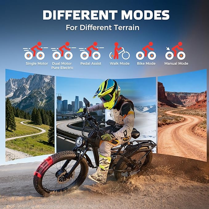 EcoE 6000/7000W Dual Motor Electric Bike for Adults 52MPH Charge Voltage 63 V32A, 26x4 Fat Tire All Terrain Ebikes, Full Suspension E Bike, SHM 7-Speed Gear Electric Bicycle