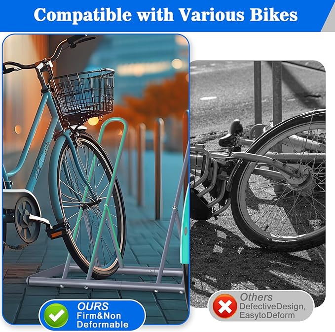 melos 5 Bike Rack, Parking Bike Stand, Outdoor For Mountain Floor Bike Rack, Heavy Duty For Bicycle Garage, Space-Saving Bicycle Holder For Home, Yard, Office, Silver