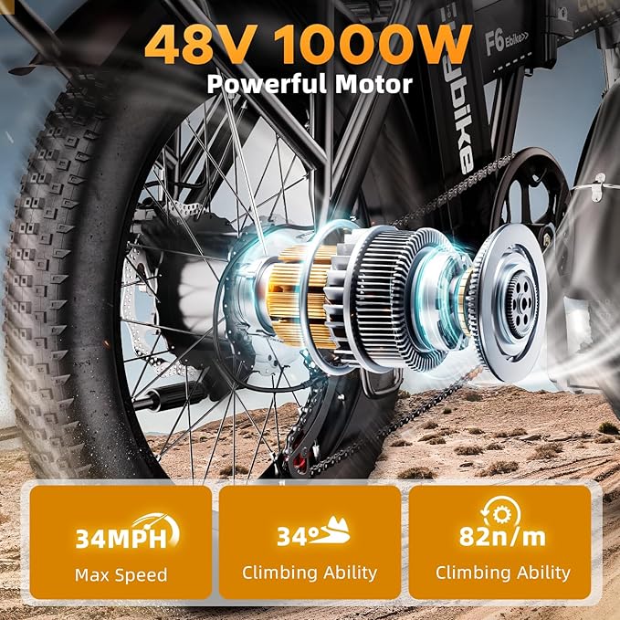 1000W Folding Electric Bike,48V 20AH Removable Battery E Bike,30+MPH,80 Miles Max Range Electric Bike for Adults,20" Fat Tire Foldable ebike,Adult Electric Bicycle for Commute Beach Snow