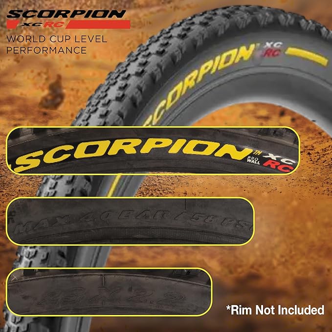 Pirelli Scorpion XC RC Yellow Label (29 x 2.2) Peak Performance for Demanding XC Racing SmartGRIP Compound ProWALL Technology Versatile Tread Design (1 Tire)