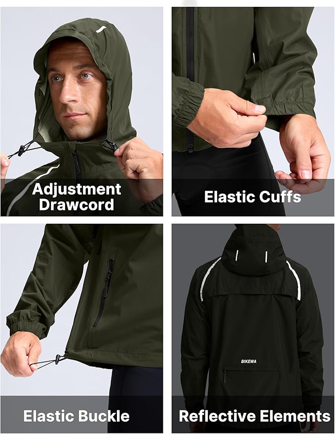 Bikewa Men's Cycling Rain Jackets Waterproof Running Bike Windbreaker Lightweight Packable Hooded Jacket