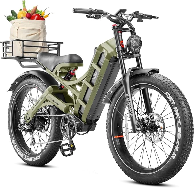 eAhora 2026 Romeo Pro 3 5600W 50Mph High-Torque Ebike, 60V 80Ah 250-Mile Long Range Electric Bike for Adults, Adjustable Air Suspension, 26'' Puncture-Proof Tire, UL 2849 Certified by TÜV