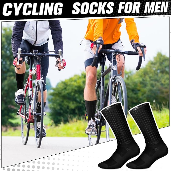 Newcotte 3 Pairs Aerodynamics Socks Cycling Aerodynamics Socks Anti-slip Silicone Line Cycling Sports Running for Men Women