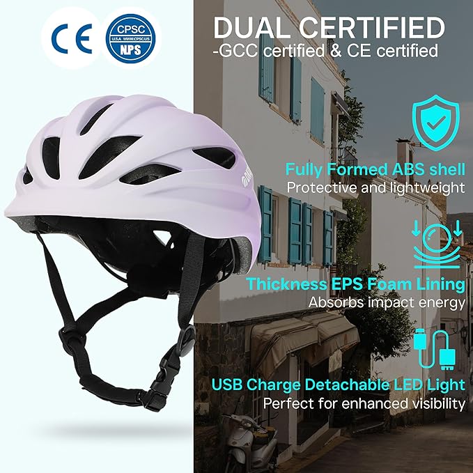 Bike Helmet Adult Urban:Bicycle Helmet for Men Women with USB Charge D – Motexa