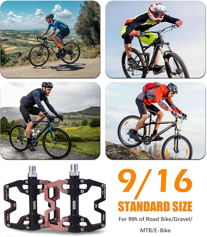 Bike Pedals 9/16" Lightweight Non-Slip Bicycle Platform Pedals - Fits Most Adult Bikes & Mountain Bikes &MTB, Road Bikes and Slip-Resistant Design
