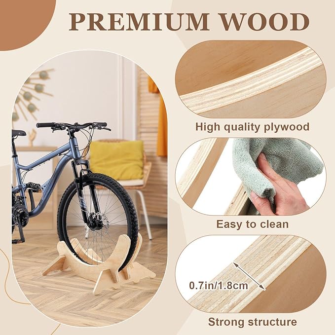 1 Pack Wooden Stationary Bike Floor Stand Bicycle Indoor Storage 4 Adjustable Sizes Fit Commuter, Mountain, Road, Gravel Bikes Etc, Bike Wheel Wooden Display Stop Suitable for Home (Solid)