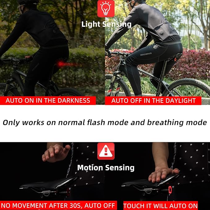 ROCKBROS Bike Tail Light Smart,Brake Sensing Bicycle Rear Lights for Night Ride,Ultra Bright LED Back Lights,Type C USB Rechargeable,IPX6 Waterproof,Cycling Safety Taillight Accessories