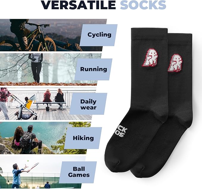 ROCKBROS Aerodynamic Cycling Socks with Wear-resistant Heel, VNS Halloween Series Breathable Athletic Crew Socks, 2 & 3-Pack