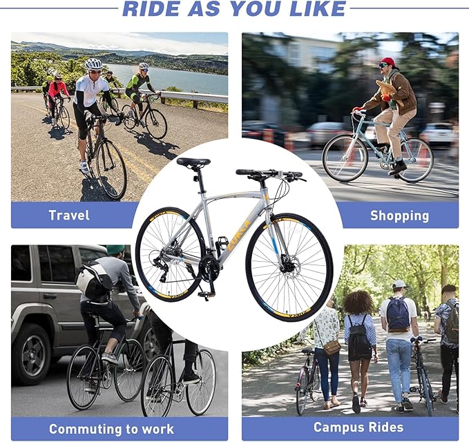 700C Road Hybrid Bike for Men & Women, 24 speeds Lightweight Aluminum Alloy Frame Bikes Urban City Commuter Bicycle with Disc Brake for Men Women Adult Comfortable Bicycle