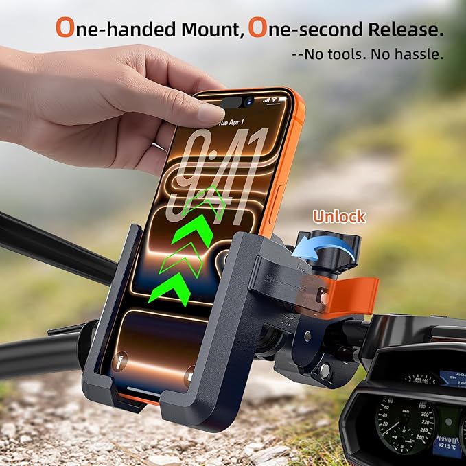 𝐍𝐞𝐰𝐞𝐬𝐭 Anti-Vibration Motorcycle Phone Mount Bike Phone Holder [Camera Friendly] E-Bike Handlebar Phone Holder with Secure Lock, Scooter Phone Holder for Bicycle/ATV Fit 4.7-7'' Phone