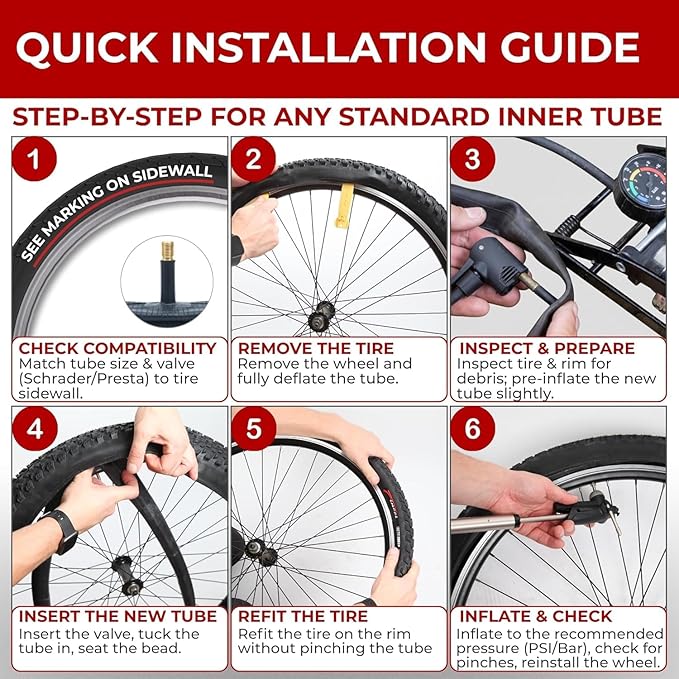 Fincci Bike Tire Tubes 26x 1.25 x 1.35 x 1.4 x 1.5 with Presta-Schrader Valve – Pair Durable 26 Inch Bike Tube - Reliable Air Retention 2X Tubes for Mountain, MTB, Road, XC, Cruiser Bikes