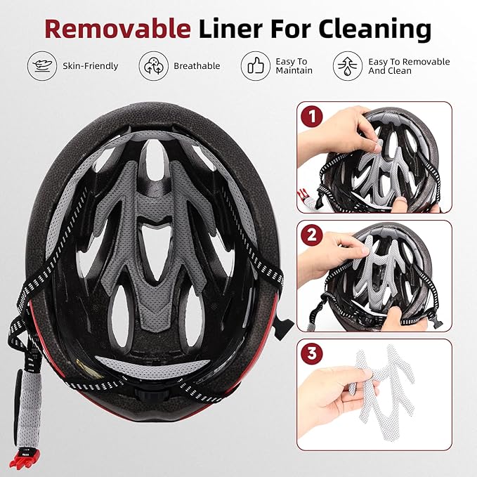 Adult Bike Helmet, Bicycle Helmet with Rear LED Light & Detachable Magnetic Goggles,Cycling Helmet Adjustable for Men Women Mountain & Road