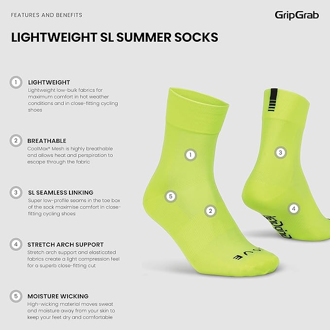 GripGrab Lightweight SL Performance Summer Cycling Socks Eyecatching 2 Lengths Road Mountain Gravel Bike Indoor Biking