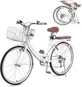 24/26 Inch Beach Cruiser Bike for Women Folding Bikes, 7-Speed Womens Bike with Basket and Coffee Cup, Womens Foldable Bicycle Commuter Bikes for Adults, Adjustable Seat & Dual V-Type Brakes