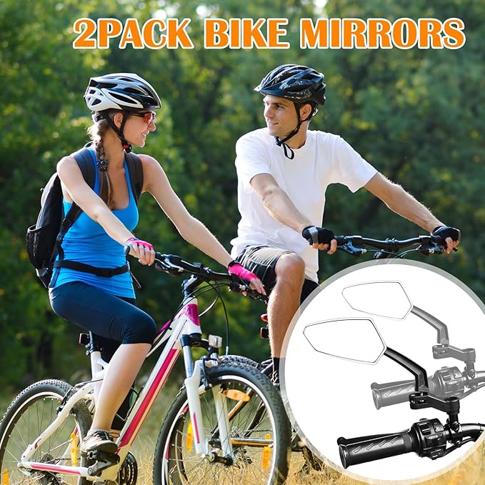 Hestya 1 Pair Handlebar Bike Mirror 360° Rotatable and Adjustable Universal Fit Rearview Bicycle Mirrors Glass Lens Safe Cycling Accessories for Scooter, E-bikes, Mountain Bikes, Road Bicycles
