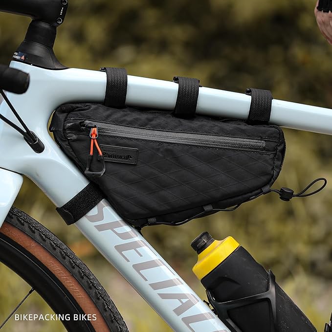 Rhinowalk Bike Triangle Frame Bag 1.7L, Waterproof Tool & Gear Bag with YKK Zippers, Cable Port & Pump Holder, Slim Fit – Black