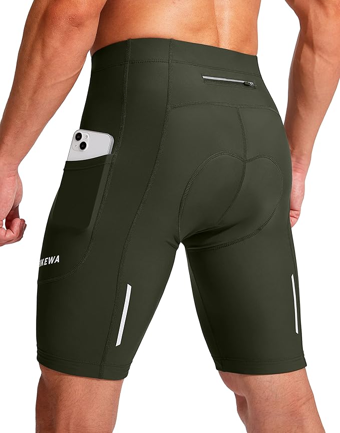 Bikewa Men's Bike Shorts 3D Padded Cycling Road Biking Mountain Riding Biker Bicycle UPF 50+ Cycle Shorts Zipper Pockets