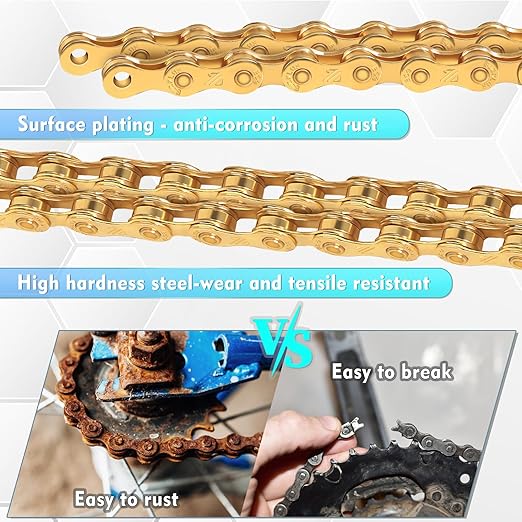 BUCKLOS 6/7/8/9/10/11/12 Speed Bike Chain, High Performance Lightweight Bicycle Chains for Road Bike/Mountain Bike/Ebike,Compatible with Shimano, SRAM, Campagnolo Silver/Gold