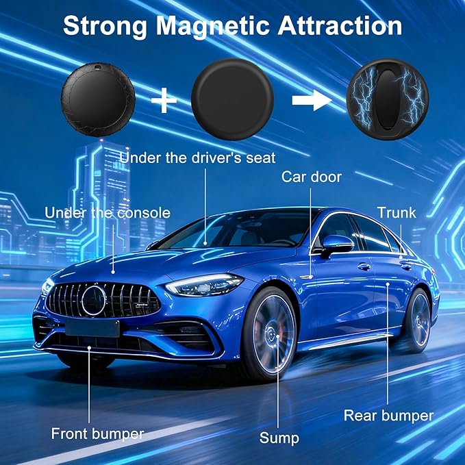 GPS Tracker for Vehicles with Magnetic Case Work with Find My (iOS Only)-No Monthly Fee Subscription No SIM Card Required, Waterproof,Real-Time GPS Tracking Devices or Cars, Trucks, Anti-Theft(Black)