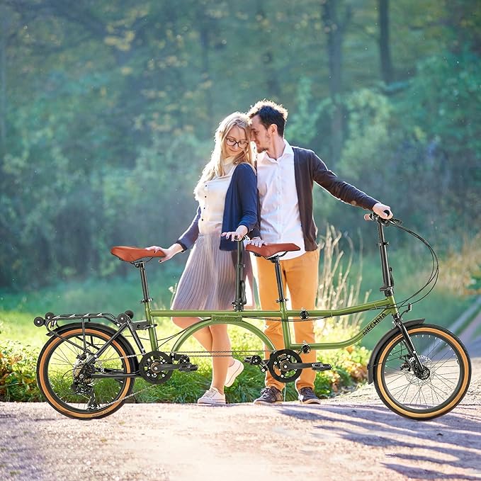 Folding Tandem Bike for Adults,20" Folding Bike Dual Drive Tandem Bicycle,Foldable with Rolling Stand for Easy Transport