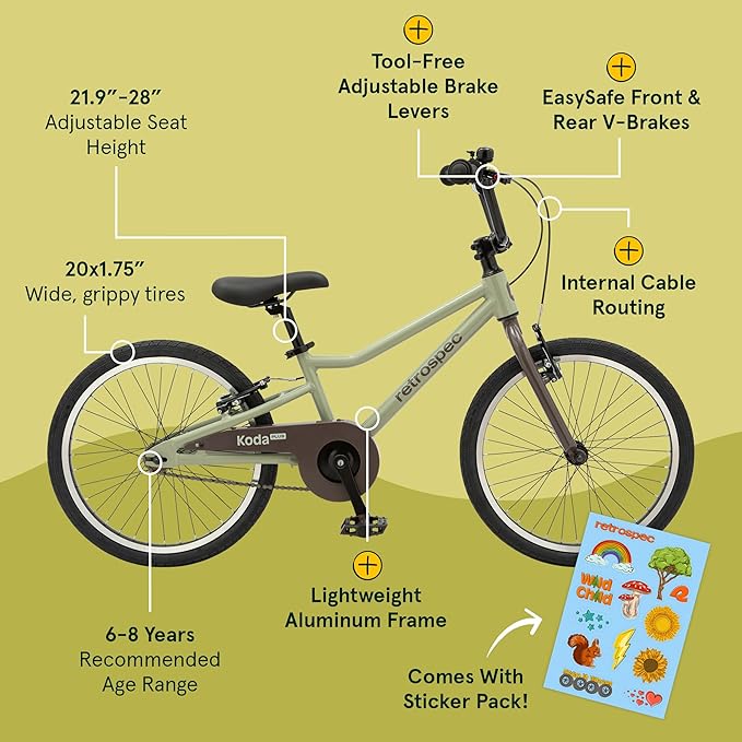 Retrospec Koda Plus Kids Bike for Boys & Girls Ages 6-8 Years - 20" Children's Bicycle, Adjustable Seat & Handlebars