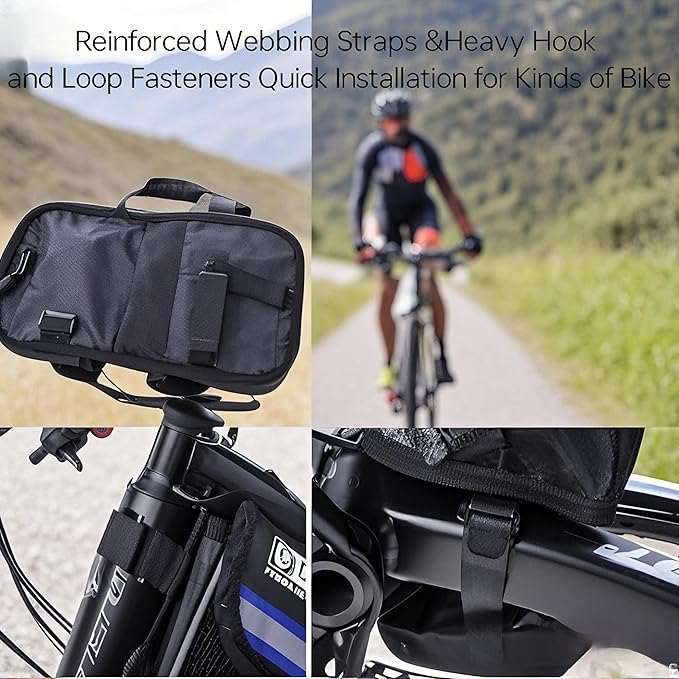 Bike Bag,Bicycle Bags,Bike Saddle Bag,Phone Holder for Bike,Touchscreen Bike Phone Mount,Waterproof, Top Tube Bag,Bicycle Accessories,Bike Frame Storage bag,Phone Screen under 6.8”(Green)