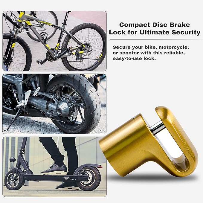 Disc Brake Lock for Motorcycle Accessories Heavy Duty Bike Bicycle Anti Theft Lock Compact Electric Scooter Ebike Powersports Wheel Hover Disc Locks (Yellow)