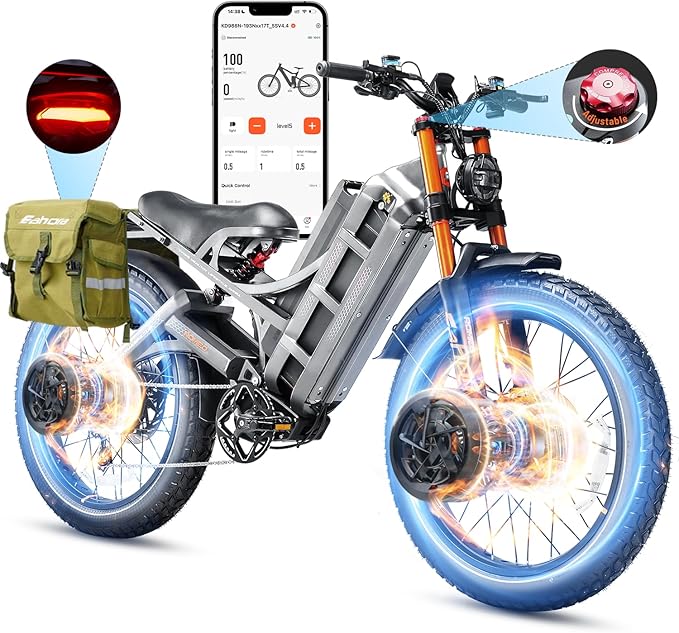 eAhora 2026 Romeo Pro 3 5600W 50Mph High-Torque Ebike, 60V 80Ah 250-Mile Long Range Electric Bike for Adults, Adjustable Air Suspension, 26'' Puncture-Proof Tire, UL 2849 Certified by TÜV