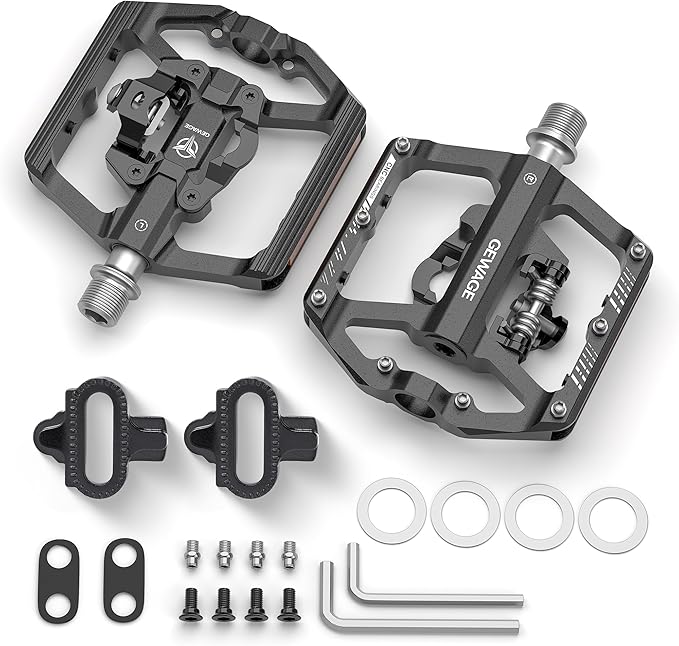 Mountain Bike Pedals with Reflector- Dual Function Plat & Clipless Pedals, Bicycle Pedal 9/16”Compatible with SPD - 3 Sealed Bearings Bicycle Platform Mountain Pedals