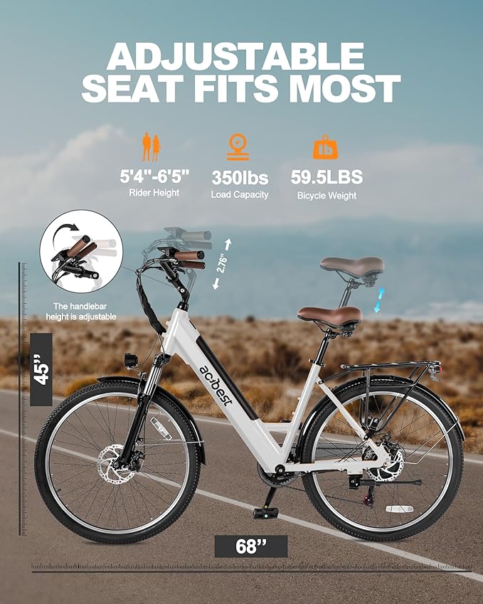 ACTBEST Electric Bike for Adults, Cores 26" Electric Commuter Bike Up to 28MPH 70 Miles, with Peak 1200W Motor, 48V 576Wh Removable Battery, 7-Speed City Cruiser Mountain E Bike for Commuting