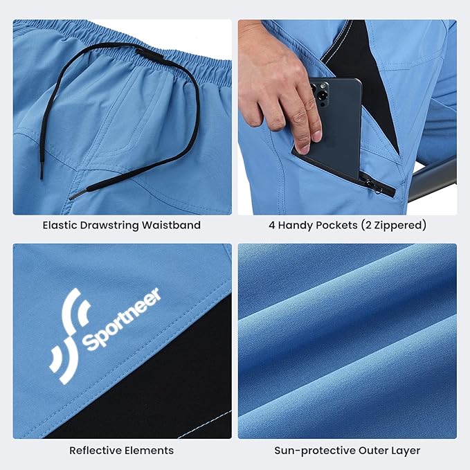 Sportneer Bike Shorts for Men: 3D Padded Lightweight Riding Biking Cycling Mountain Bike Shorts for Men with Zipper Pockets
