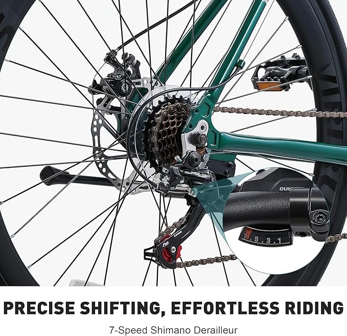 VIRIBUS Hybrid Bikes, 28 inch Mens Hybrid Bicycle 7 Speed with Lightweight Aluminum Frame & Disc Brakes, 700C Retro Vintage Adult Bike for Tall Men & City Commuters, 85% Pre-Assembled