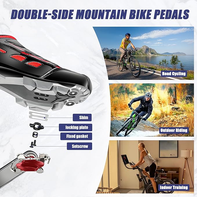 SPD Bike Pedals, 9/16 "Mountain Bike Pedal, Aluminum Alloy Sealed Clipless Pedals Compatible with SPD Type Cleats - Easy Clip in & Out