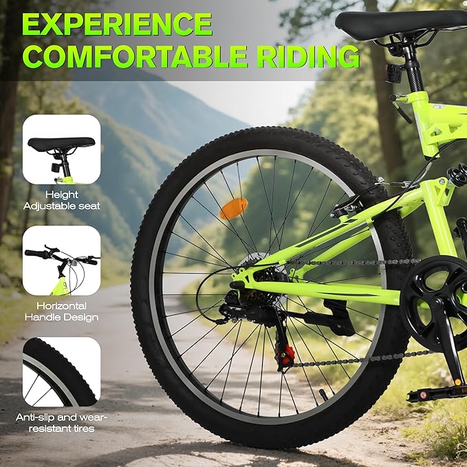 Mountain Bike for Adult Men Women, 26 Inch 7 Speed Mountian Bicycle with Dual Full Suspension, Dual V Brake MTB Bicycle, Multiple Colors