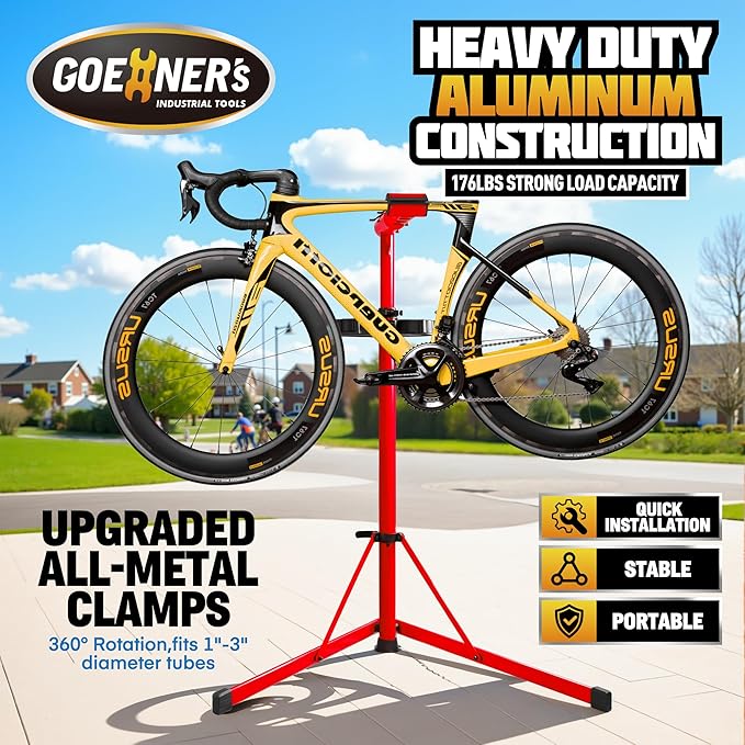 Professional Bike Repair Stand, 176 LBS Heavy Duty Portable Bicycle Mechanic Maintenance Workstand with Tool Tray, Steel & Aluminum Shop Home Adjustable Height Foldable Bike Work Stand for E Bike, MTB, RB
