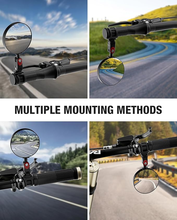 2-Pack Bike Rear View Mirror for Mountain, Road & City Bikes, Adjustable and Rotatable HD Convex Safe Bicycle Rearview Mirrors for Round Handlebars Mounted, Easy to Install