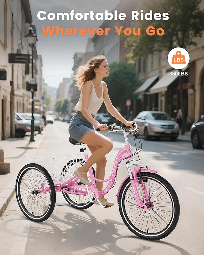 Slsy Adult Folding Tricycles, 7 Speed Folding Adult Trikes, 20 24 26 Inch 3 Wheel Bikes with Low Step-Through, Foldable Tricycle for Adults, Women, Men, Seniors