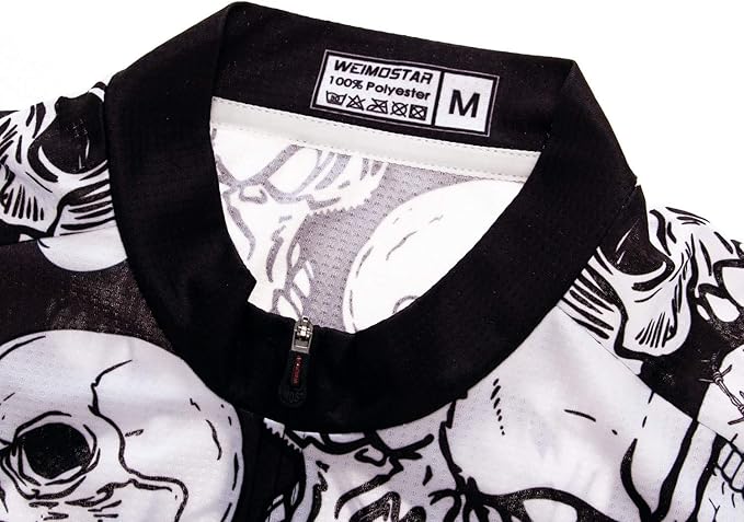 Men Cycling Jersey Skull Bike Short Sleeve Tops Quick-Dry Reflective 3-Pockets S-3XL