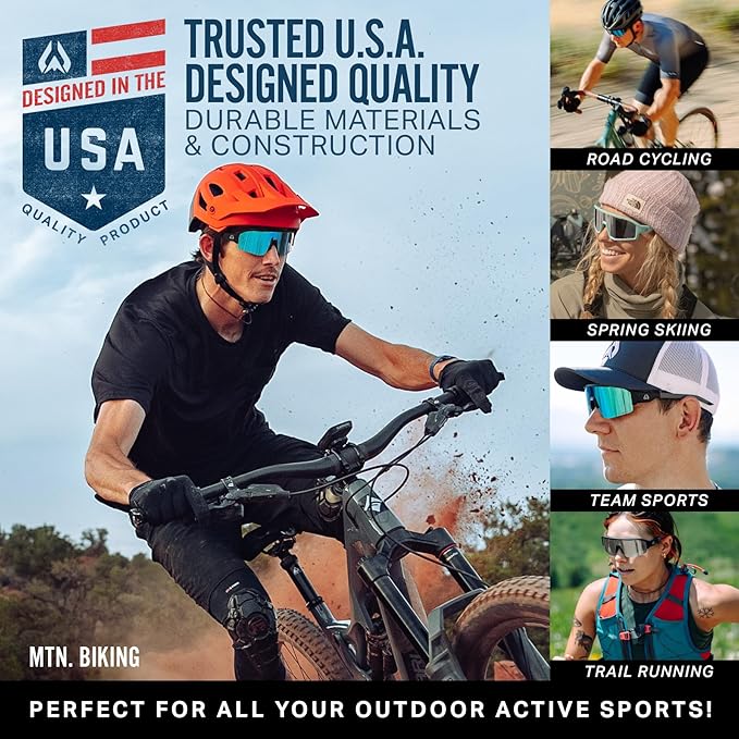 Wildhorn Radke MTB Cycling Glasses, UV400 Sports Ski Running Sunglasses for Women & Men, Baseball Glasses w/3 Swap Lenses