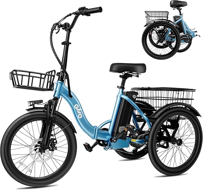 Qlife Triker Electric Bike, Peak 750W Brushless Motor Folding Trike Ebike, 468Wh Removable Battery, Step-Thru 3 Wheel Electric Bicycle, Up to 50 Miles, 20 Tire Tricycle for Adults